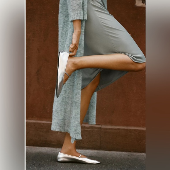 J. Crew Silver Square Toe Anya Mary Jane Ballet Flat Leather - Picture 11 of 11